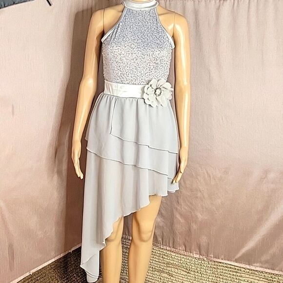 WEISSMAN Silver‎ Sequins Gray Layered Dance Costume Small Adult - Picture 1 of 10